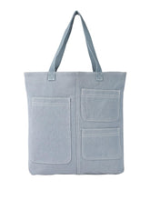 PRIMROSE Canvas Tote Bag with Multiple Pockets, Blue, Double Handles
